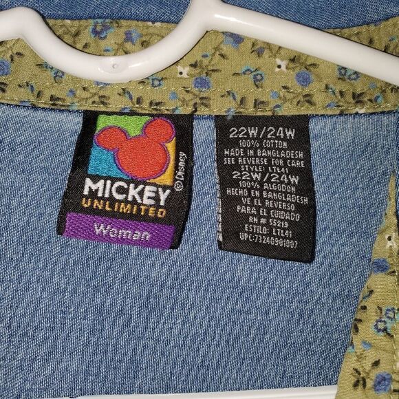Womens Size 22W/24W Rare vintage Denim MICKEY MOUSE Shirt button up. - Picture 3 of 4